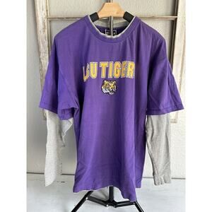 LSU Tigers Mens XL Shirt Colosseum Long Sleeve Purple 100% Cotton Layered Look